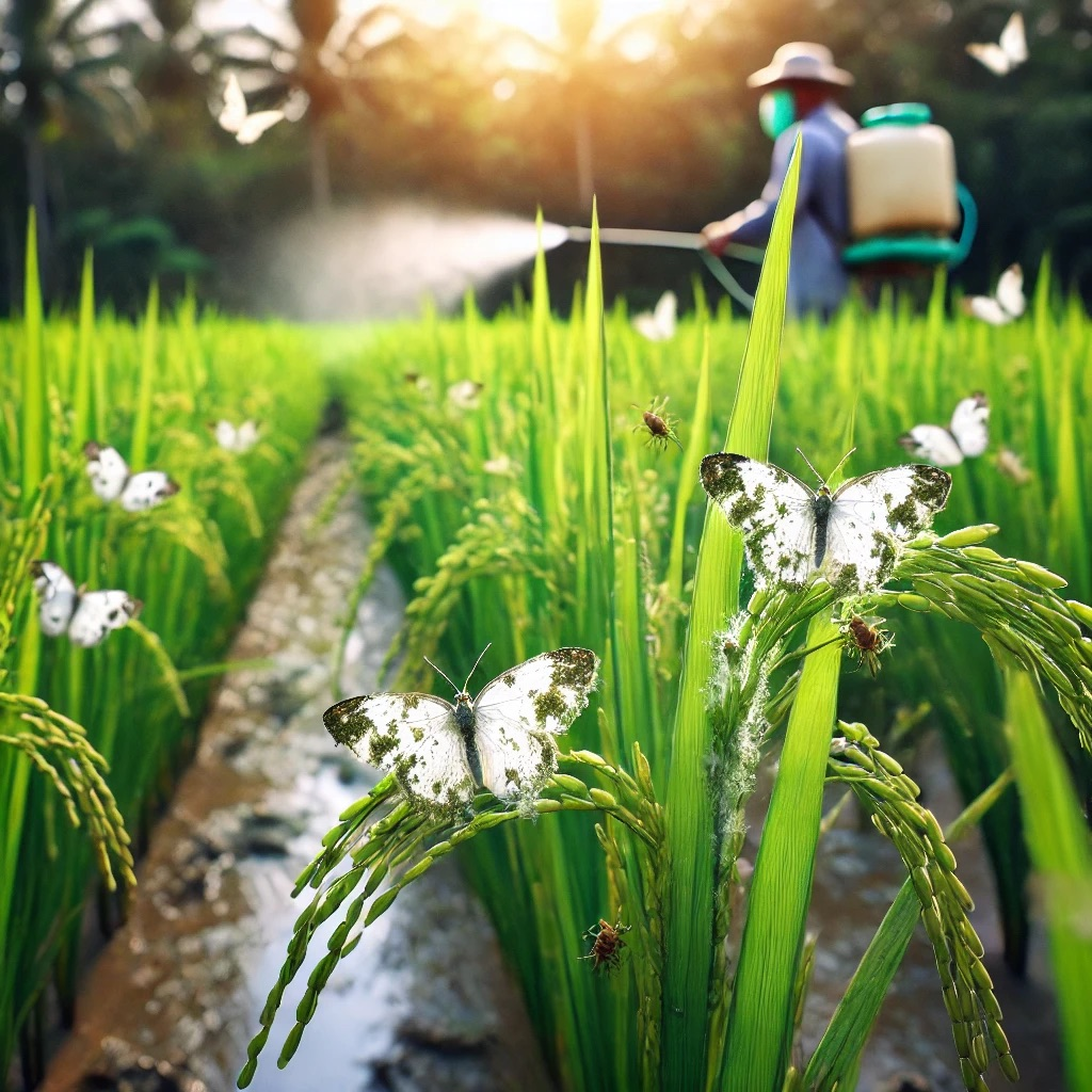 image of the paddy crops infected with case worms insect